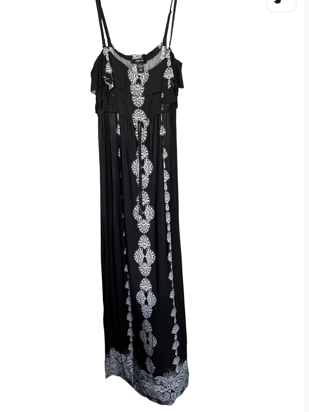 Style & Co. Black & White Maxi Dress with White Paisley Border size L!